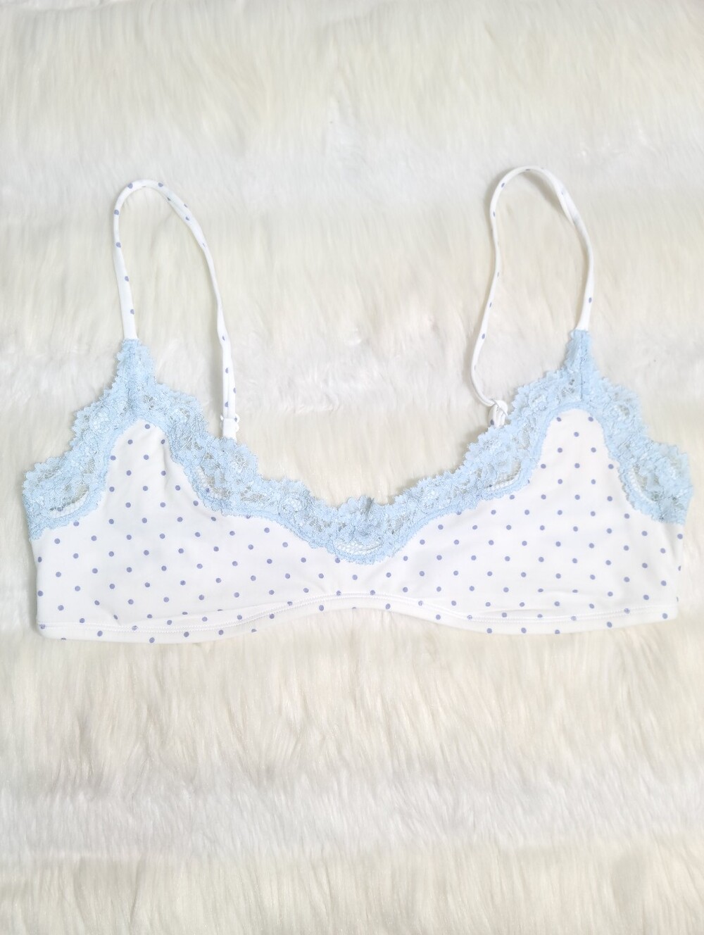 SKIMS Fits Everybody Lace Scoop Bralette Slate Pin Dot Print Women Large NEW